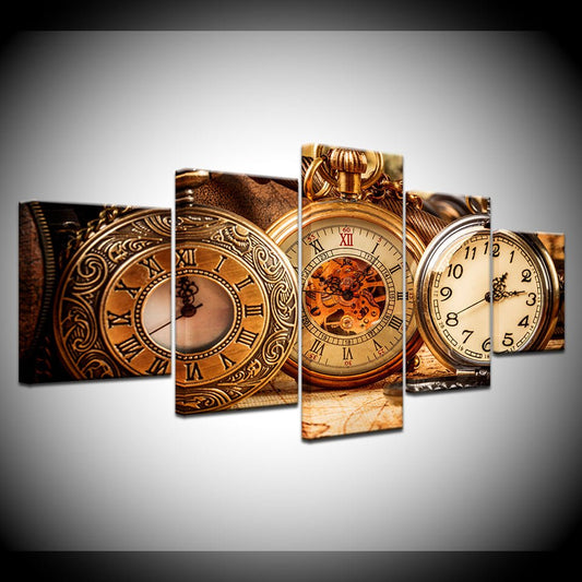 Retro pocket watch 5 Piece HD Wallpapers Art Canvas Print modern Poster Modular art painting for Living Room Home Decor - Home Decor Gifts and More