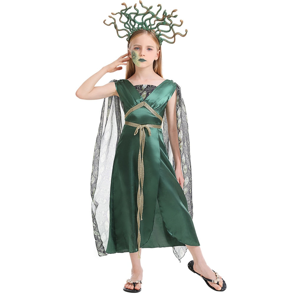 Umorden Gorgon Medusa Costume for Women Adult Greek Myth Snake Hydra Head Band Green Long Dress Halloween Carnival Party Cosplay | Decor Gifts and More