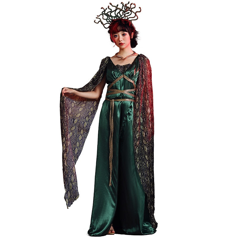 Umorden Gorgon Medusa Costume for Women Adult Greek Myth Snake Hydra Head Band Green Long Dress Halloween Carnival Party Cosplay | Decor Gifts and More