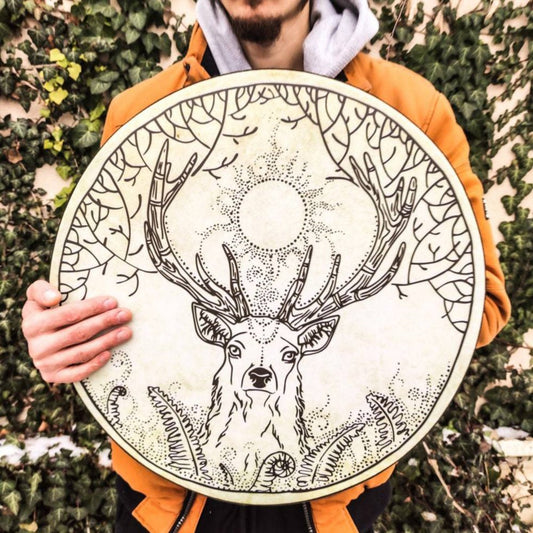 Shaman Drum Decoration Deer Pattern Handmade Shamanic Drum Siberian Spirit Music with Drumstick Drums Home Ornament Crafts - Home Decor Gifts and More