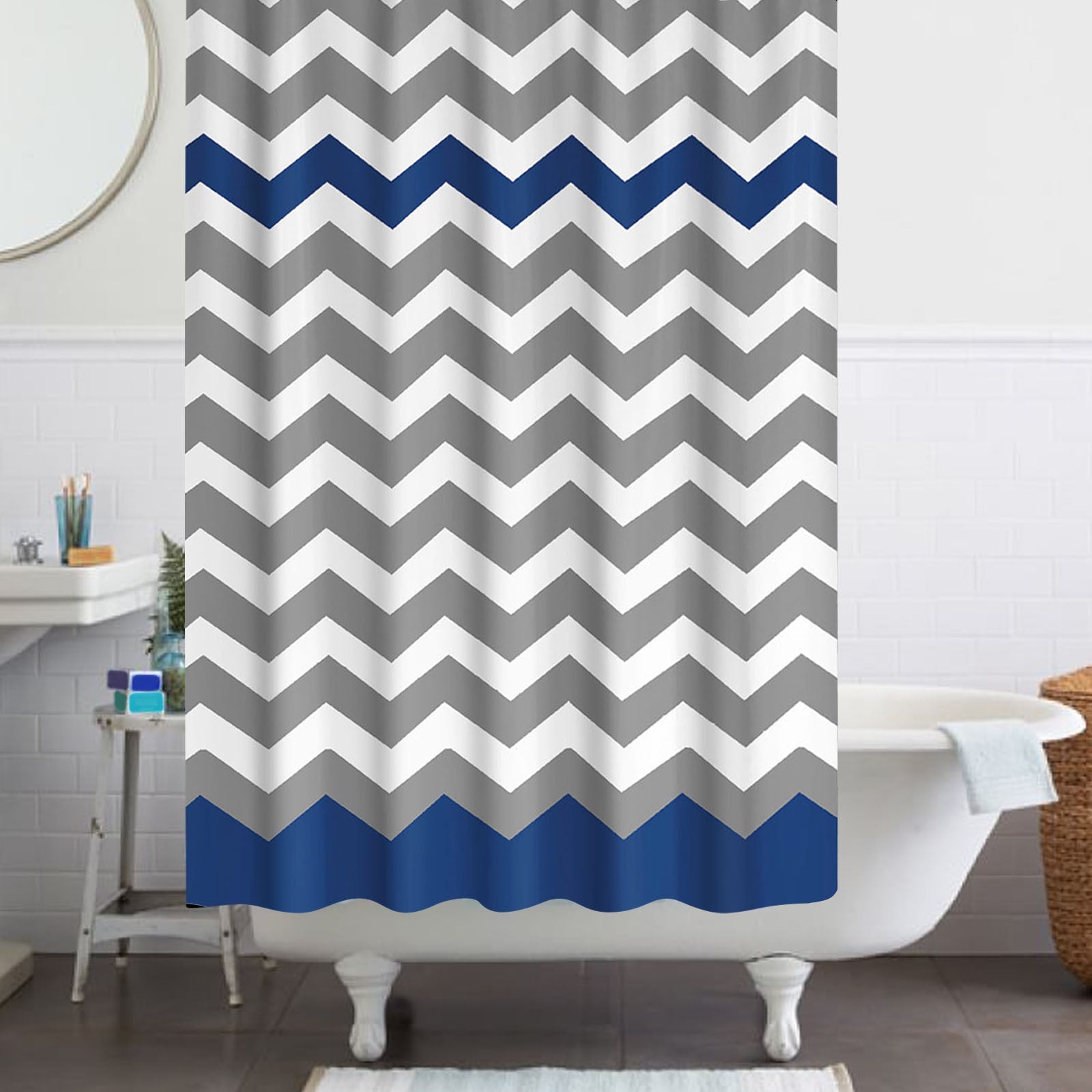 Heavy Duty Polyester Fabric Modern Contemporary Chevron Print Deluxe Shower Curtain Set 70x70 Inch + Hooks - Home Decor Gifts and More