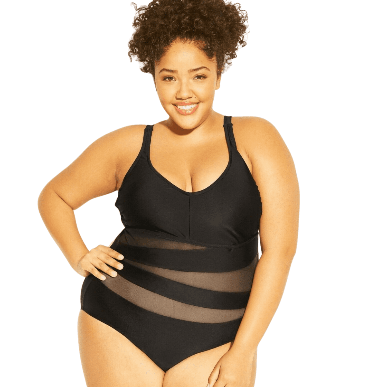 26W  Plus Size Women's Sexy Black Mesh Cut Out One Piece Swimsuit | Decor Gifts and More