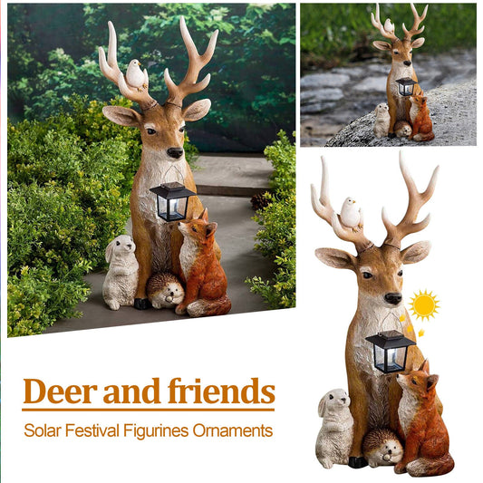 Golden Deer Rustic Solar Desktop Lamp, Indoor, Outdoor Garden Statues, Desktop Sculpture | Decor Gifts and More