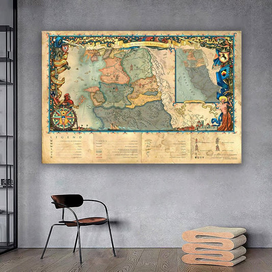 The World of The Witcher Map Video Game Canvas Poster Not Framed - Home Decor Gifts and More
