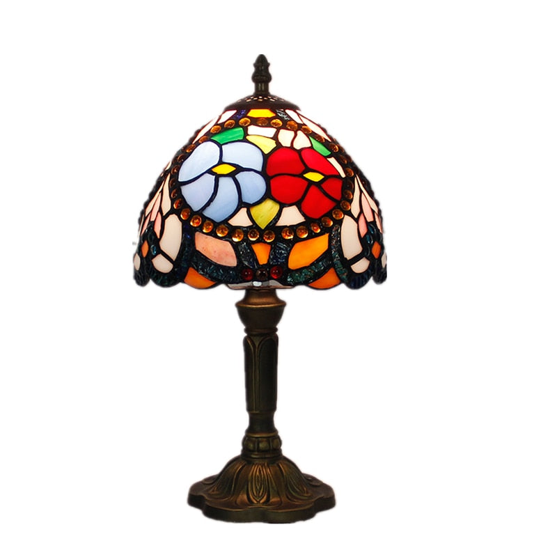 Table Lamp Colored Stained Glass Lamp Shade Resin Base Retro Mediterranean Style | Decor Gifts and More