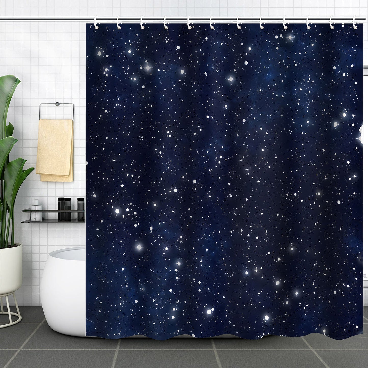 70x70 Inch Heavy Duty Fabric Blue Textured Celestial Space Galaxy Shower Curtain Set With Hooks | Decor Gifts and More