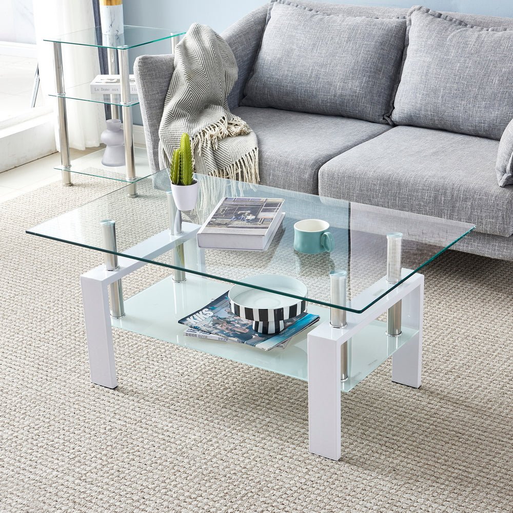 Two Colors 110*60*45.5cm Double-Glazed Dining Table Stainless Steel Table Legs Coffee Table Side Table End Table US Warehouse - Home Decor Gifts and More