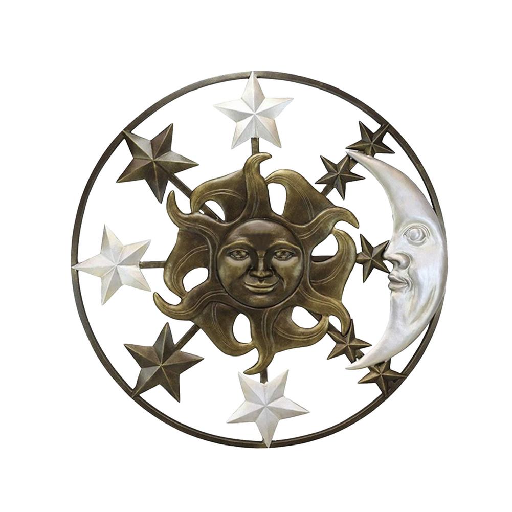 Unique Living Room Wall Decoration Moon Sun Star Metal Wall Art Sun Face Statue Artwork For Indoor Outdoor - Home Decor Gifts and More