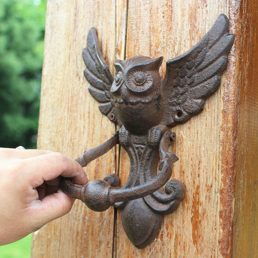 Vintage Door Knocker Cast Iron OWL Decorative Doorknocker Wrought Iron Door Handle Latch Antique Gate Ornate Bird Home Office - Home Decor Gifts and More