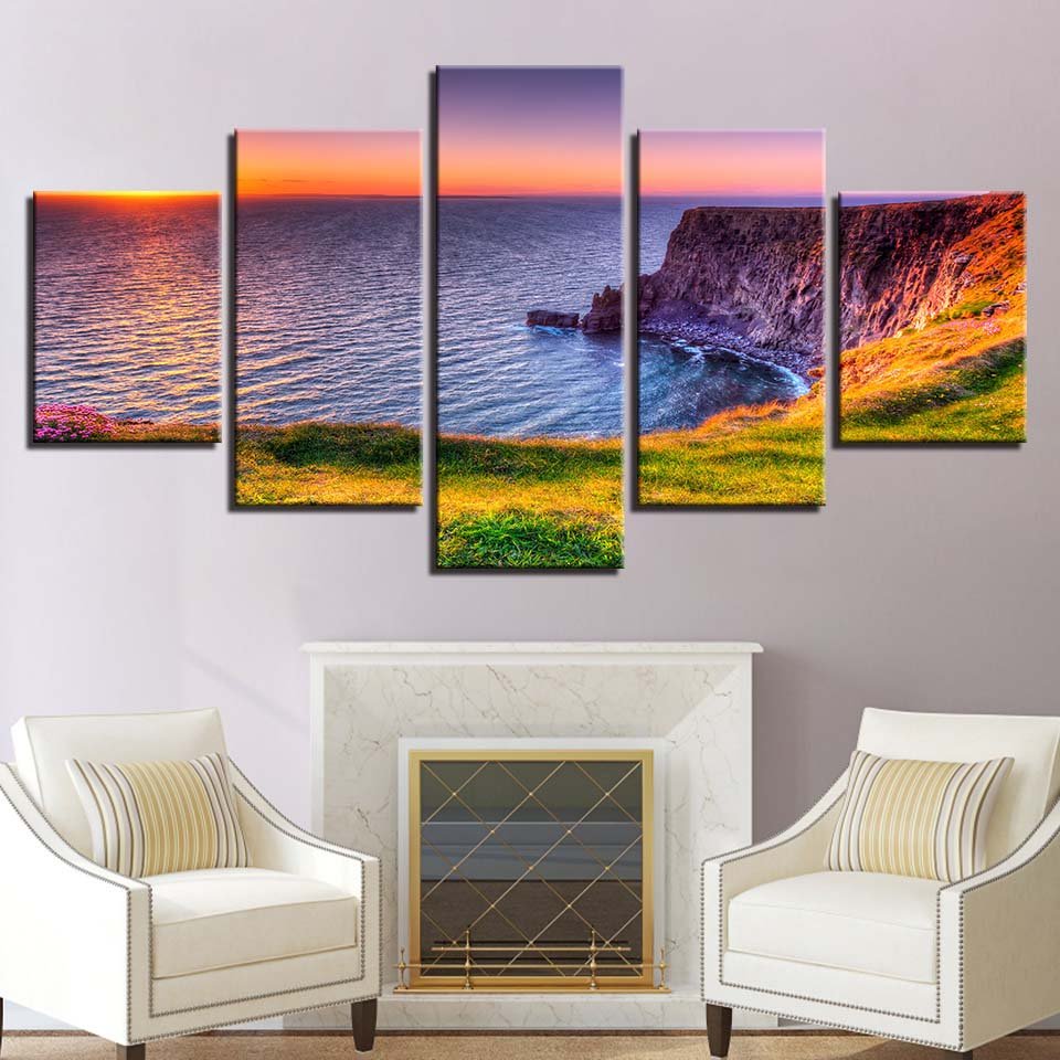 Fluorescent Aurora Ocean Abstract Landscape Framed Wall Art Set - Home Decor Gifts and More