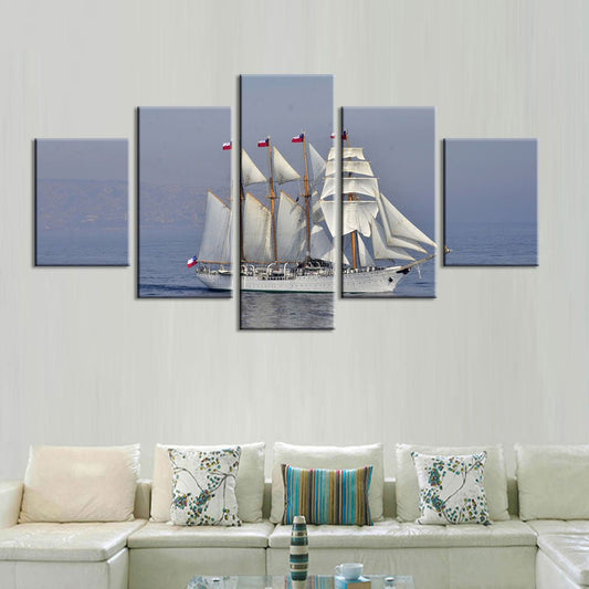 5 Piece Panel Vintage Nautical Wind Sailing Ship Coastal Wall Decor Set | Decor Gifts and More