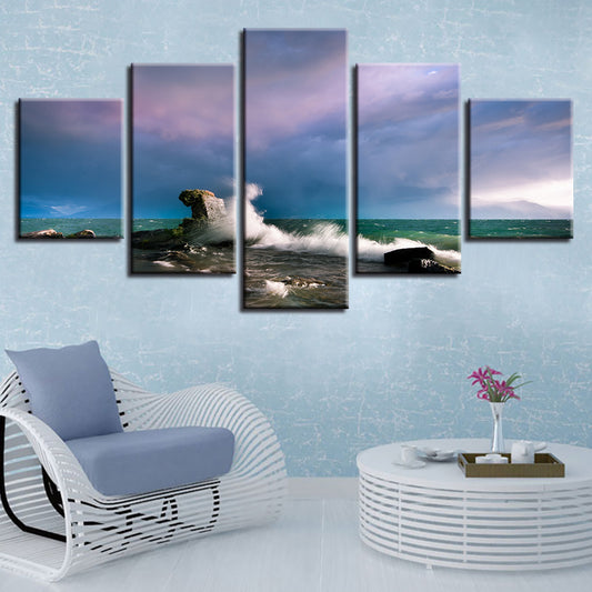 5 Piece Panel Scenic Pastel Ocean View Coastal Landscape Mural Canvas Mural Paintings | Decor Gifts and More