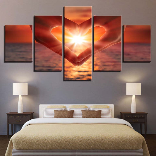 Wall Art  HD  Modern Canvas 5 Panel Sunrise Love Seaview Living Room Pictures Home Decor  Painting Framed - Home Decor Gifts and More