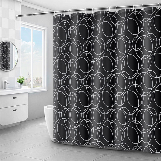 Black Modern European Ring Pattern Heavy Duty  Waterproof Fabric Shower Curtain Set - Home Decor Gifts and More