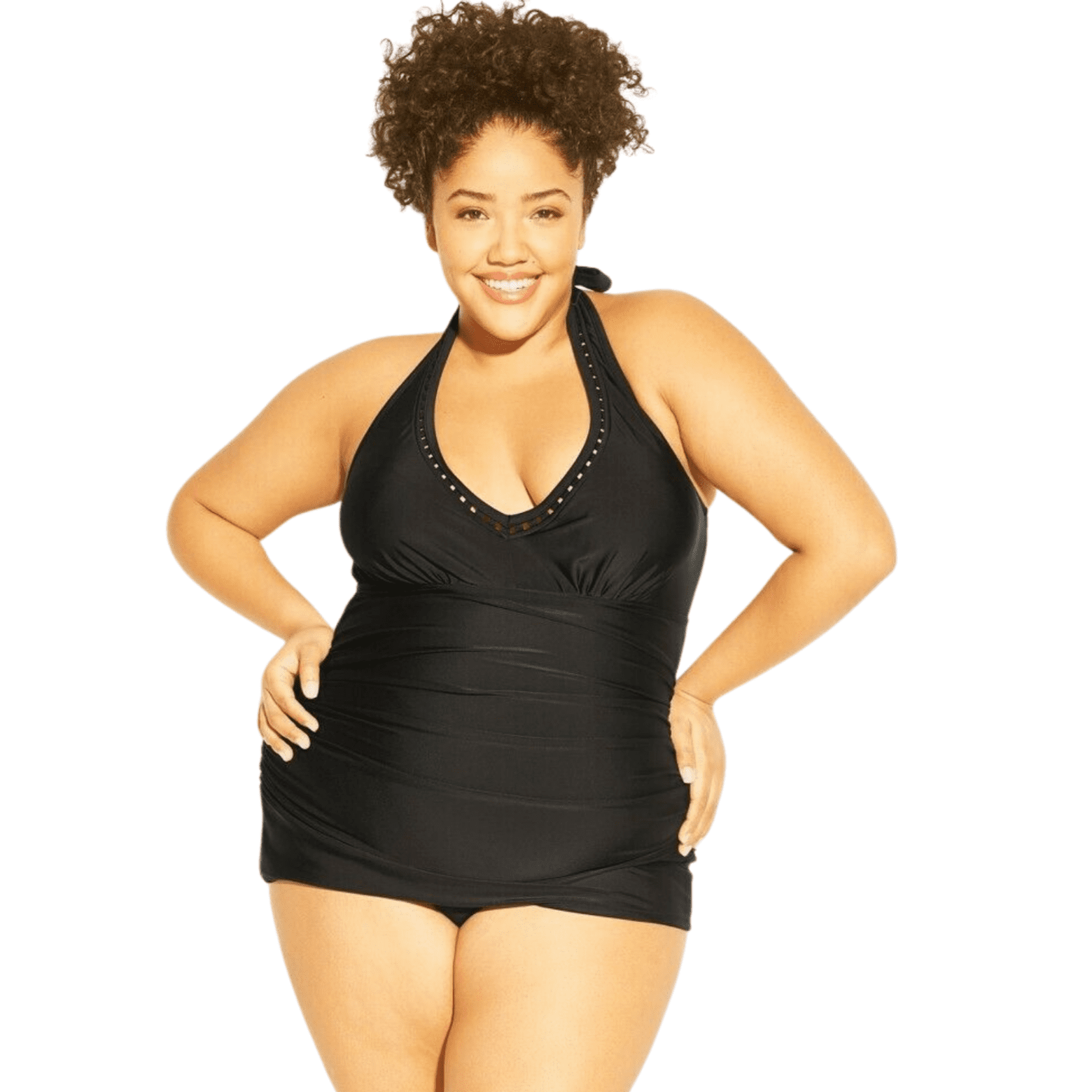 Women's Plus Size Trim Inset Halter Swim Dress (Black, 24W) - Home Decor Gifts and More