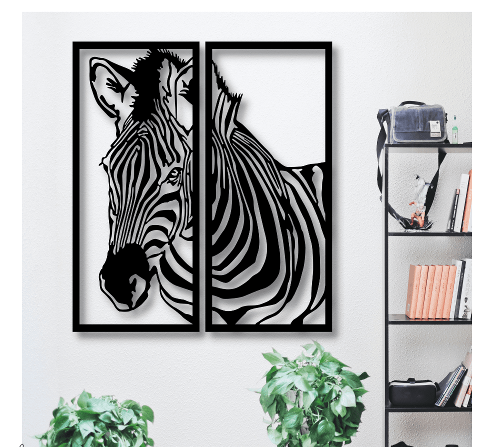 Wooden Framed Wall Zebra Silhouette Wall Art and Decoration 2 Pcs - Home Decor Gifts and More
