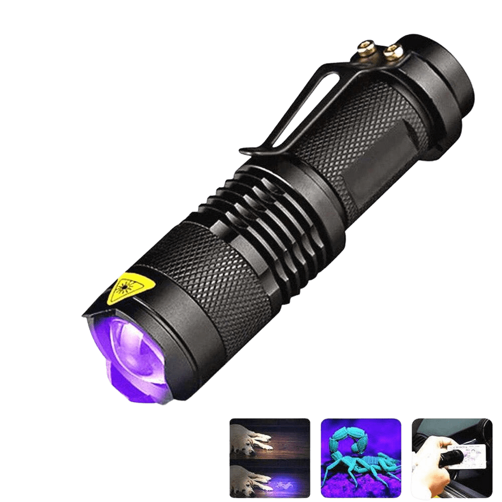 LED UV Flashlight Ultraviolet Torch With Zoom Function Mini UV Black Light Pet Urine Stains Detector Scorpion Hunting - Home Decor Gifts and More