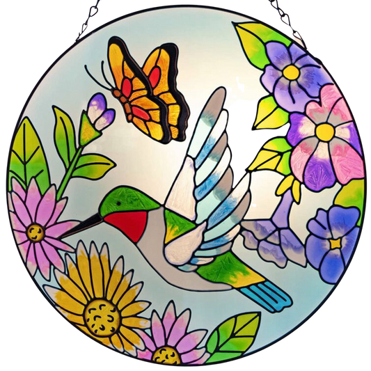 Hummingbird Stained Glass Window Hangings Stain Glass Window Hangings Bird Suncatchers Bird Suncatchers Panel Home Decor With - Home Decor Gifts and More
