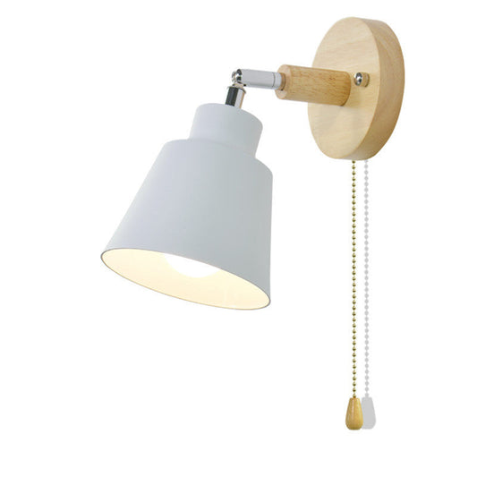 Modern minimalist macaron bedside wall lamp wooden zipper