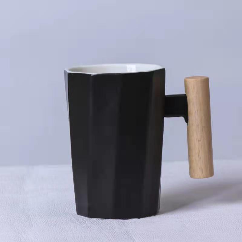 Simple Straight Ceramic Mug With Wooden Handle | Decor Gifts and More