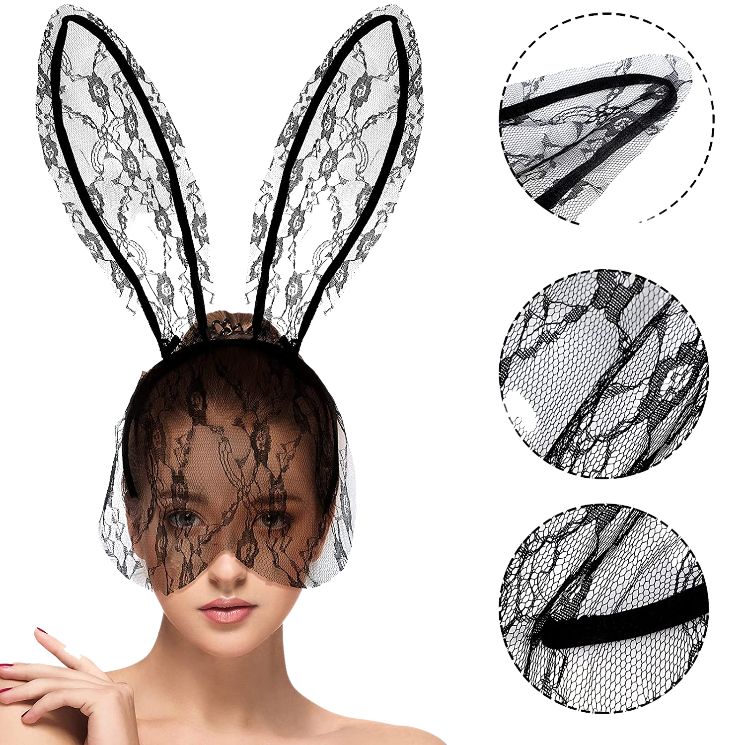 2 pieces halloween rabbit costume accessories included rabbit ears veil headband lace veil hairband