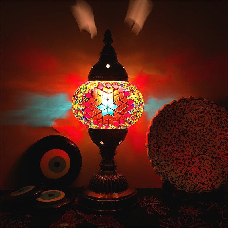 New Style Turkish Mosaic Table Lamp Vintage Art Deco Handcrafted Glass Romantic Bed Light