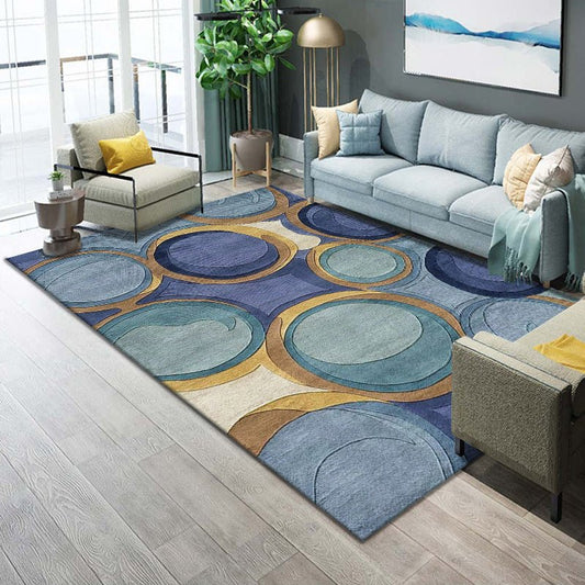 blue circle retro coffee table rug vintage home carpet office