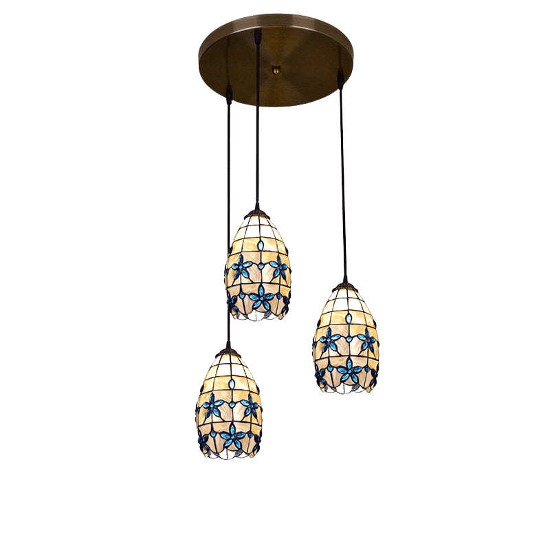 European Natural Shells Pendants lamp 3 Heads BLue Lilac Lamp  Bar Bedroom Living Room Dinning Room Pendants  Lamp | Decor Gifts and More