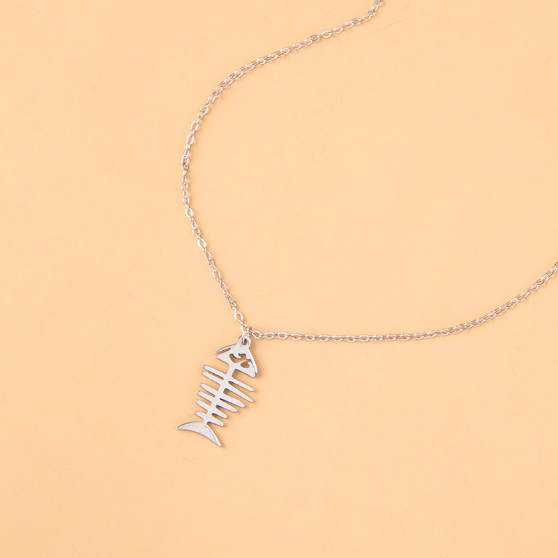 Stainless Steel Fishbone Pendant Necklace | Decor Gifts and More