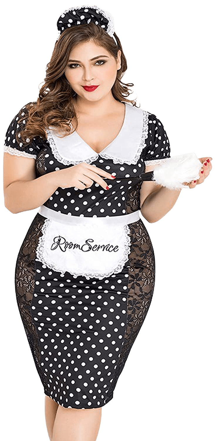 Women Sexy Plus Size French Maid Lingerie Polka Dot Servant Halloween Outfit Cosplay Costumes | Decor Gifts and More