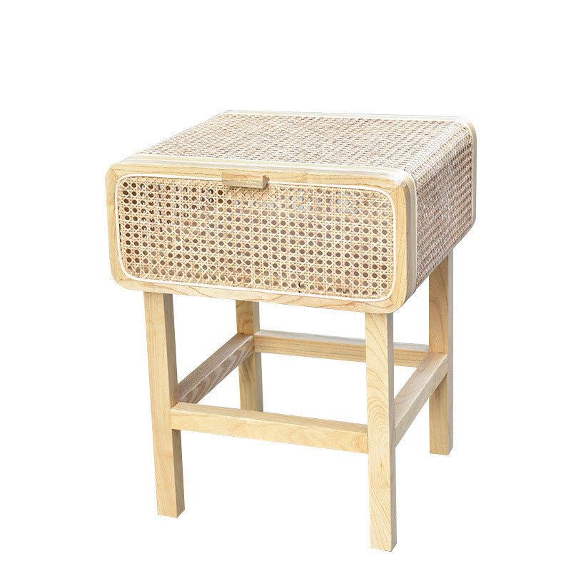 Ins Style Retro Rattan Solid Wood Bedside Table | Decor Gifts and More