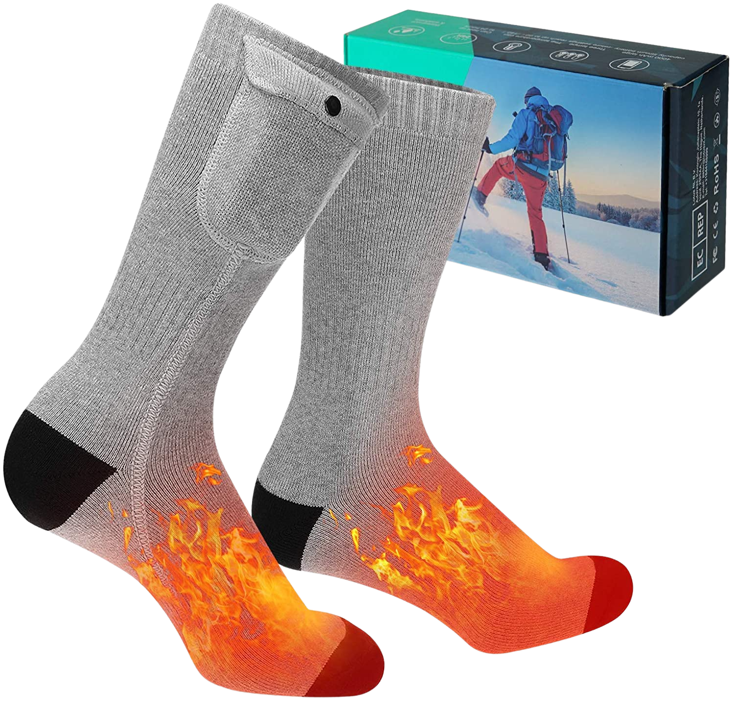 MECO Heated Socks, Winter Socks for Men Women 3.7V 4000mAh Battery Powered, 3 Heating Settings Rechargeable Electric Heated Socks, Winter Warm Socks for Skiing Camping Running Fishing, L - Home Decor Gifts and More
