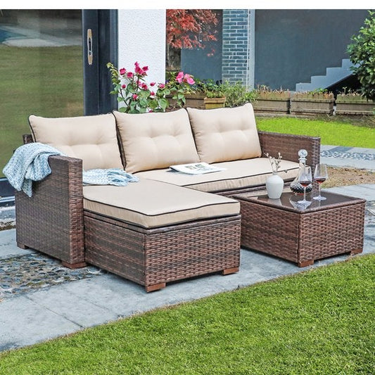 5PCS Patio Rattan Furniture Set Sectional Conversation Sofa w/ Coffee Table - Home Decor Gifts and More