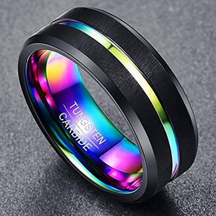 Two-tone Tungsten Steel Ring 8mm Wide Lass Middle Groove | Decor Gifts and More