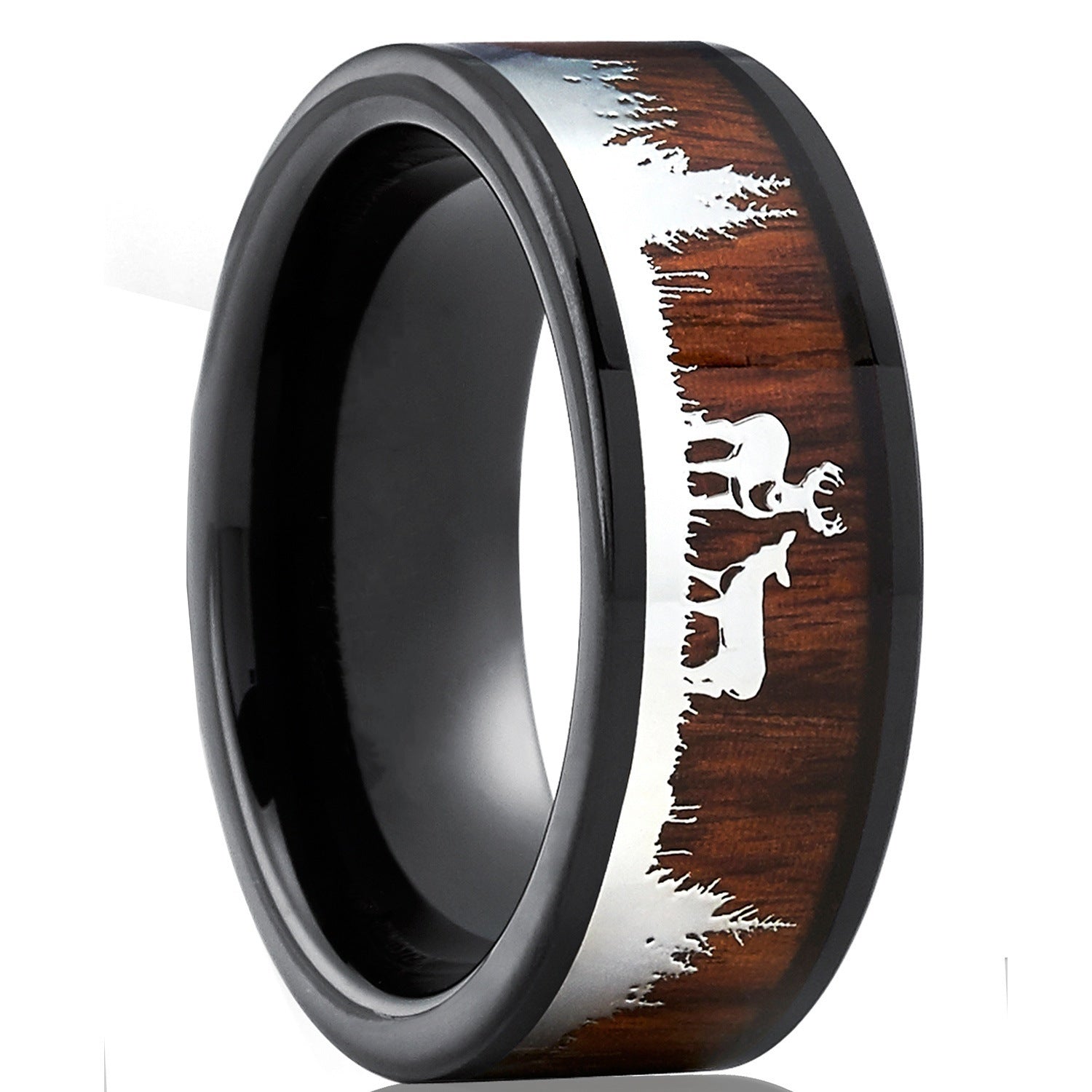 Personalized Wood Grain Silhouette Ring Stainless Steel Men's Ring | Decor Gifts and More