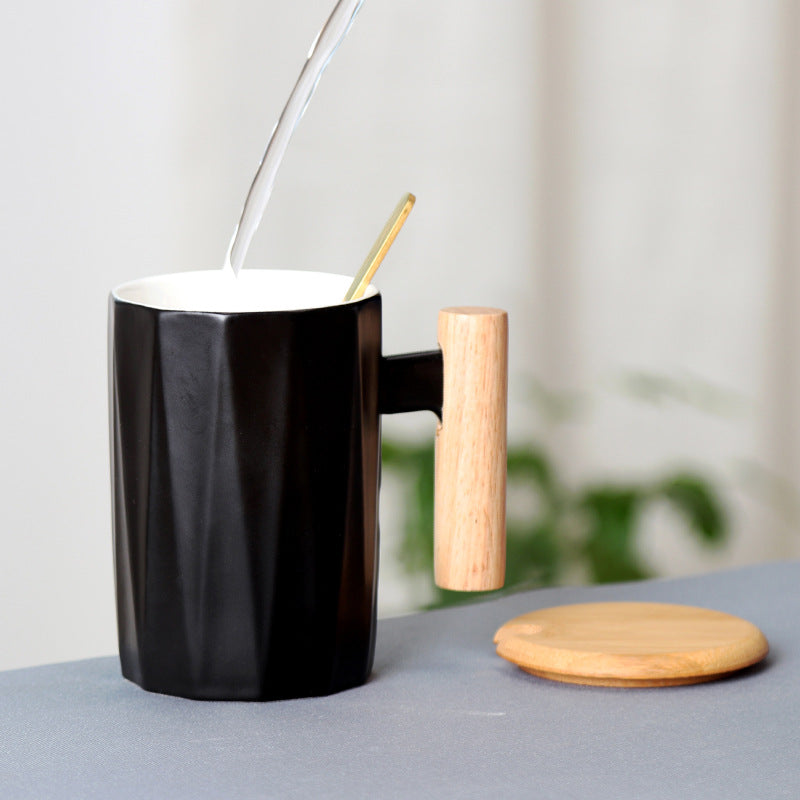 Simple Straight Ceramic Mug With Wooden Handle | Decor Gifts and More