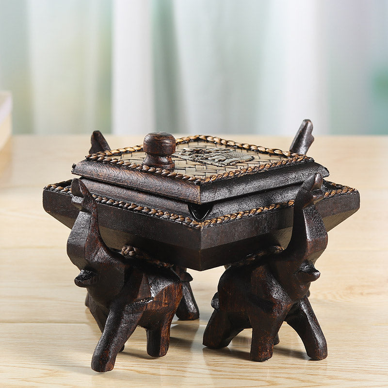 Thai Solid Wood Ashtray Covered Wood Carving Decoration Crafts | Decor Gifts and More