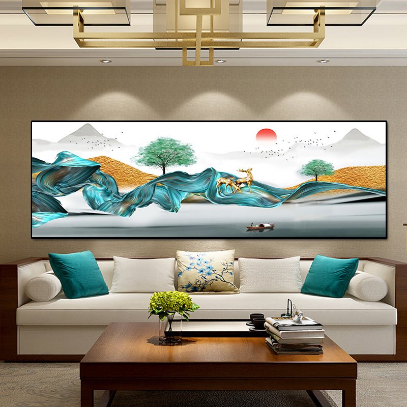 Abstract Green Line Sunrise Landscape Art Poster And Print Canvas Painting | Decor Gifts and More