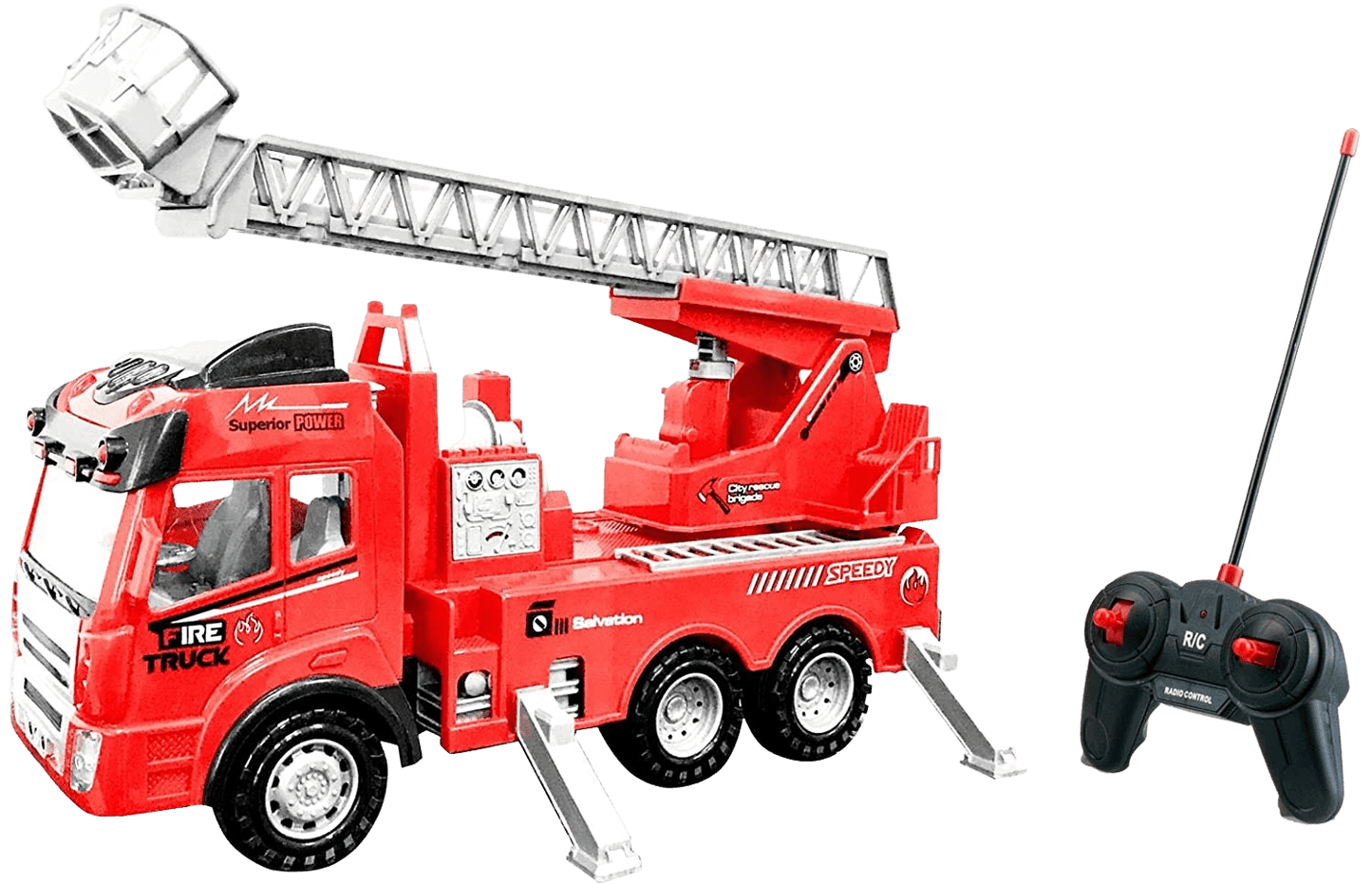 Toy Rc Rescue Fire Engine Truck Multi-Function Remote Control w/ Extending Ladder, by Bo Toys | Decor Gifts and More