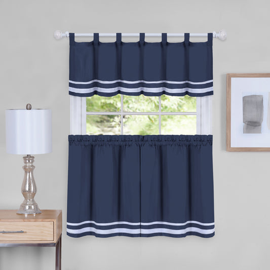 3-piece window kitchen curtain set solid striped tier panels