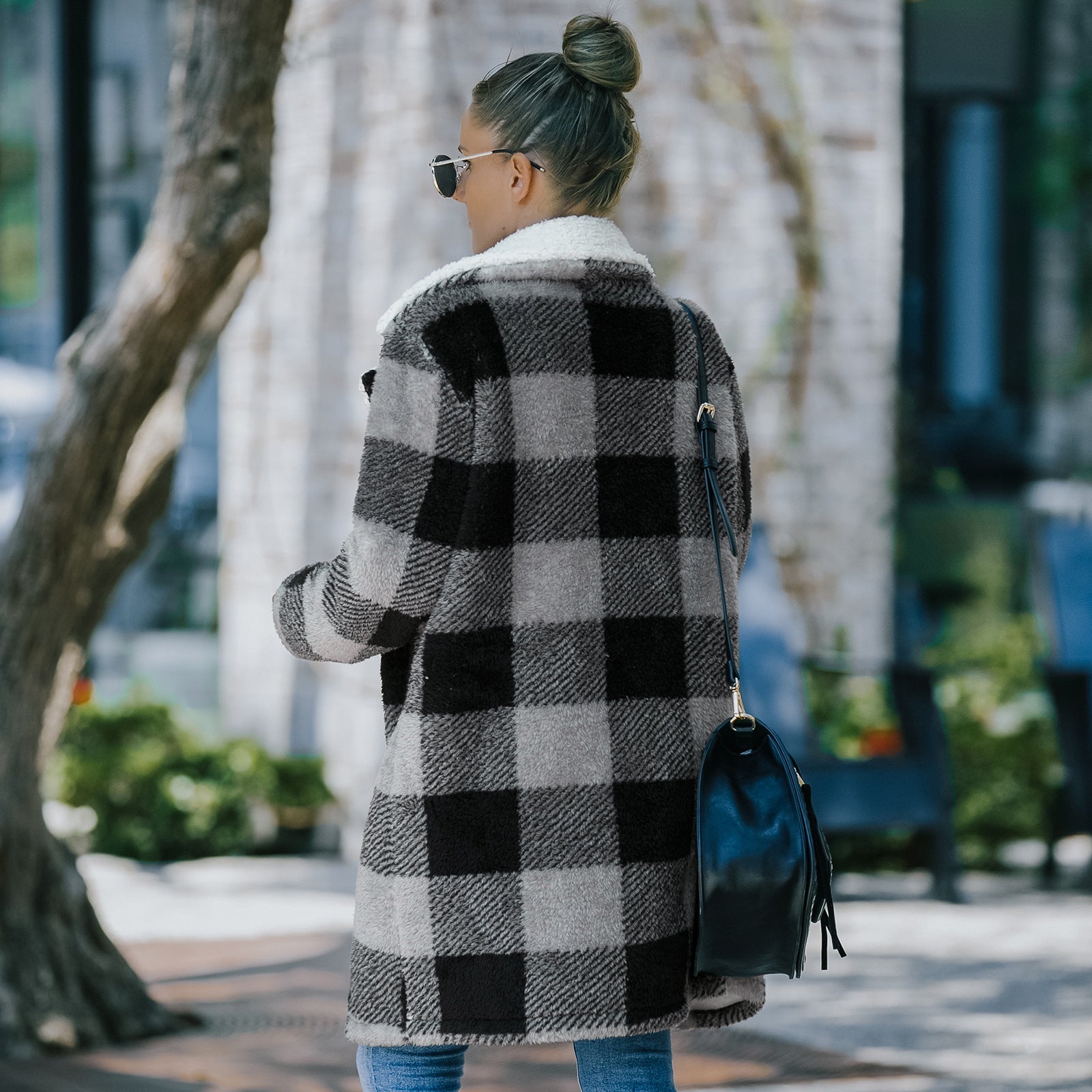 Women's Pure Color Plaid Woolen Coat | Decor Gifts and More