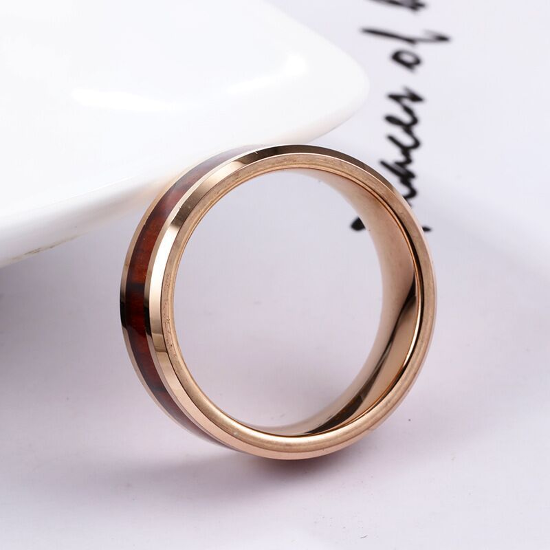 Rose Gold Personality 8mm Wood Leather Tungsten Gold Ring | Decor Gifts and More