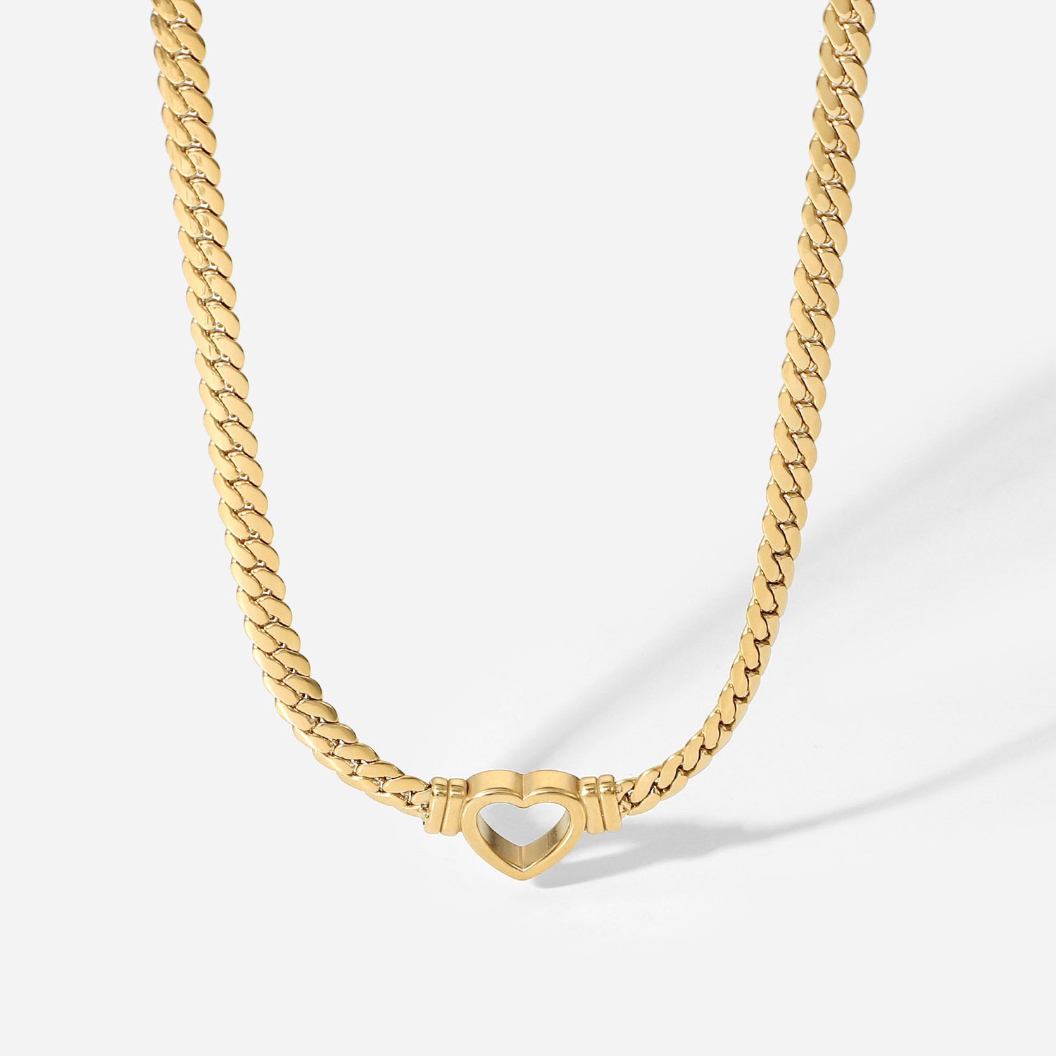 Stainless Steel Cuban Chain Heart Necklace 14K | Decor Gifts and More