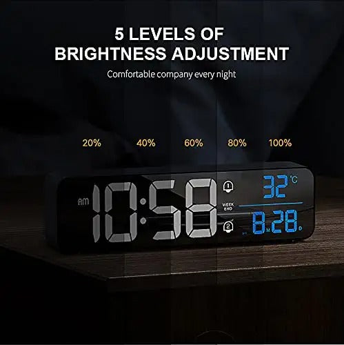 Digital Clock Large Display Music LED Digital Alarm Clock Temperature Date Display Automatic Brightness Dimmer Smart Cool Modern Mirror Clocks Black | Decor Gifts and More