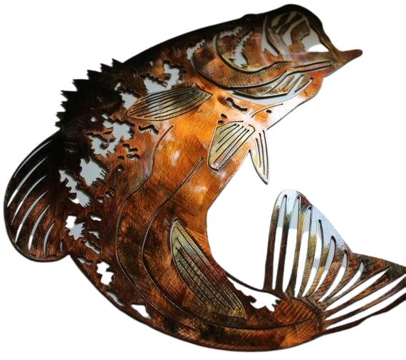 Large Bass Fish - Copper Wall Art - 19" x 22" - Home Decor Gifts and More