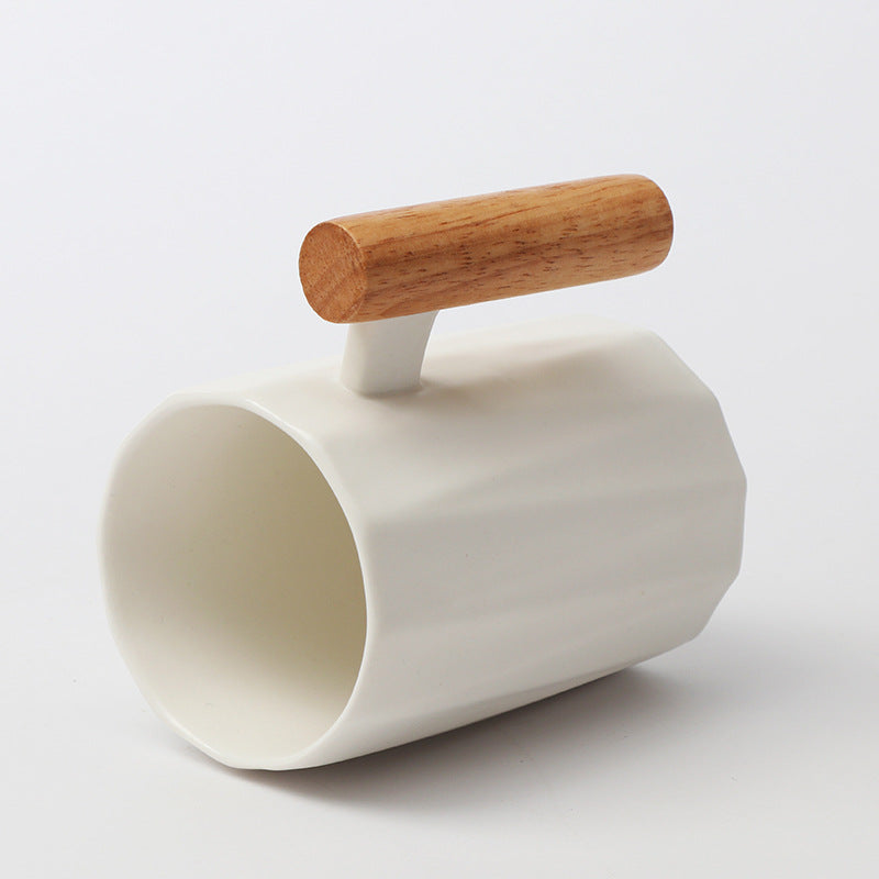 Simple Straight Ceramic Mug With Wooden Handle | Decor Gifts and More