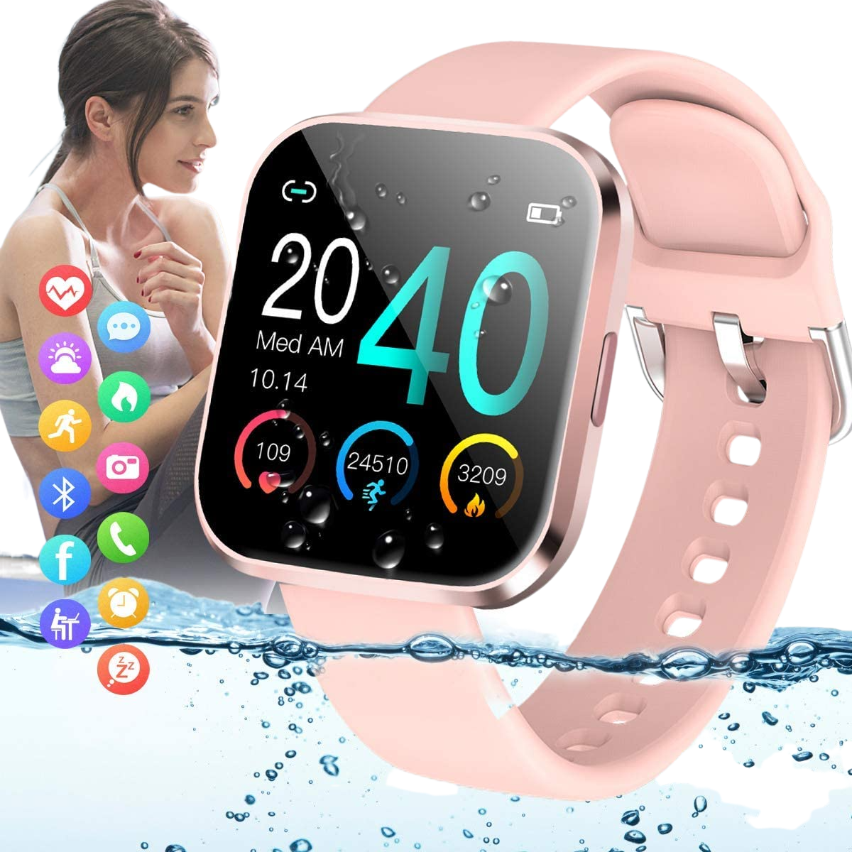 Smart Watch,Fitness Watch Activity Tracker with Heart Rate Blood Pressure Monitor IP67 Waterproof Bluetooth Smartwatch Touch Screen Sports for Android iOS Phones (Renewed) Pink - Home Decor Gifts and More