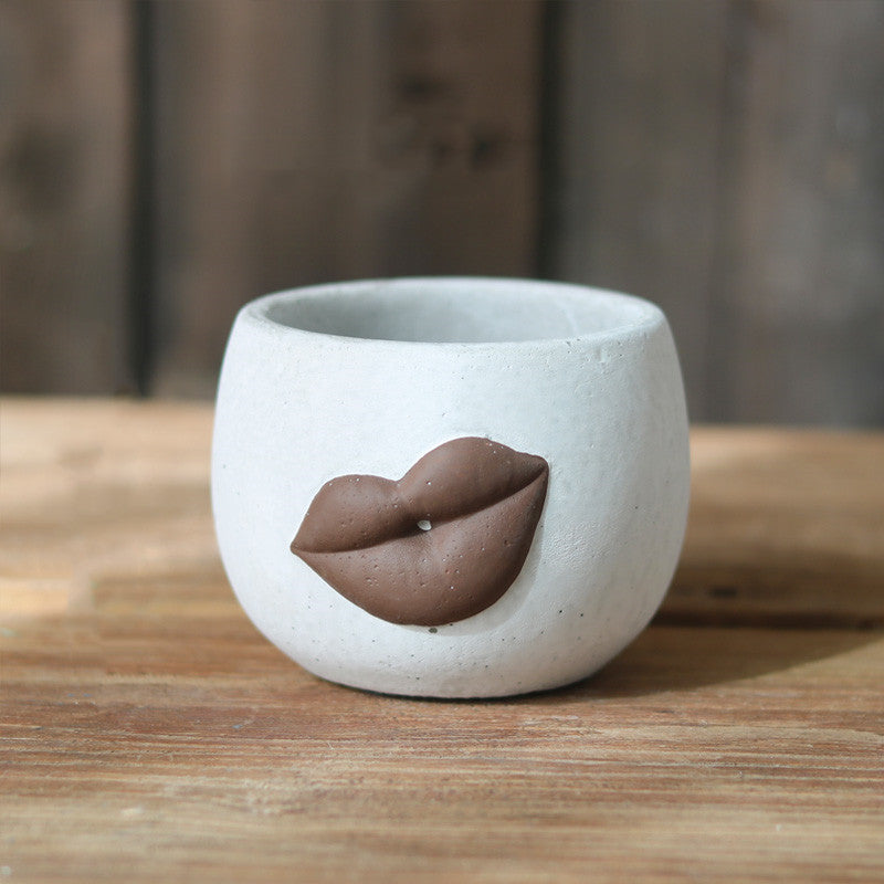 Creative Big Lips Cement Flower Pot Abstract Art | Decor Gifts and More