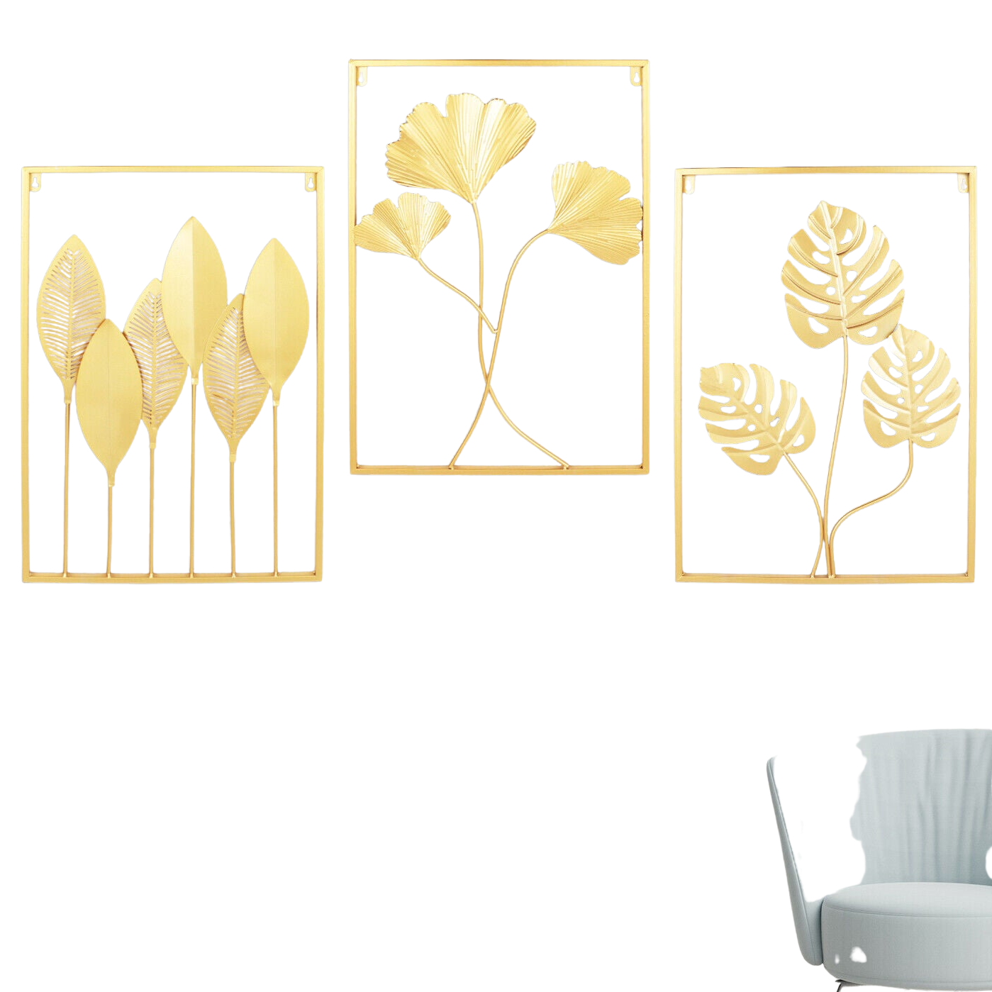 3 Pack Gold Metal Wall Art Large Leaf Frame Accent Leaves Wall Decor Home Gold | Decor Gifts and More