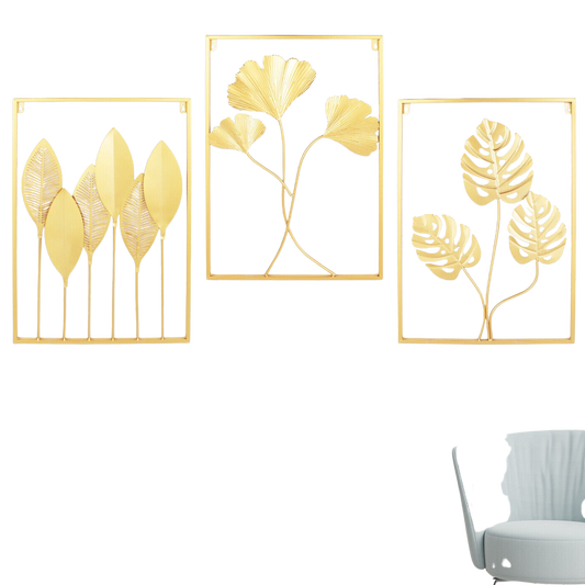 3 Pack Gold Metal Wall Art Large Leaf Frame Accent Leaves Wall Decor Home Gold | Decor Gifts and More
